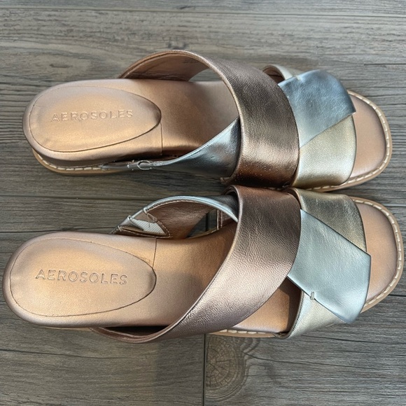 Aerosoles Hilary Combo Metallic Slide Sandal, Flats, Criss Cross Straps, Size 6M - Picture 6 of 10